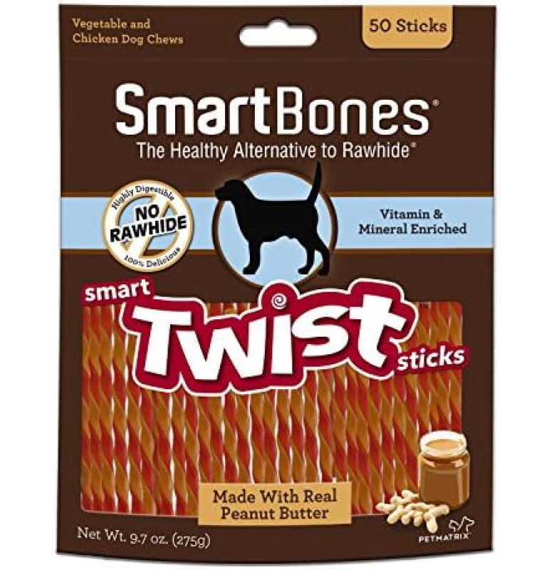 SMART BONES TWIST STICKS PEANUT BUTTER 50PK